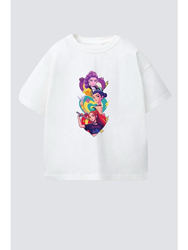 Monila Kız Çocuk Pamuklu Bisiklet Yaka Huntrix Baskılı T-Shirt