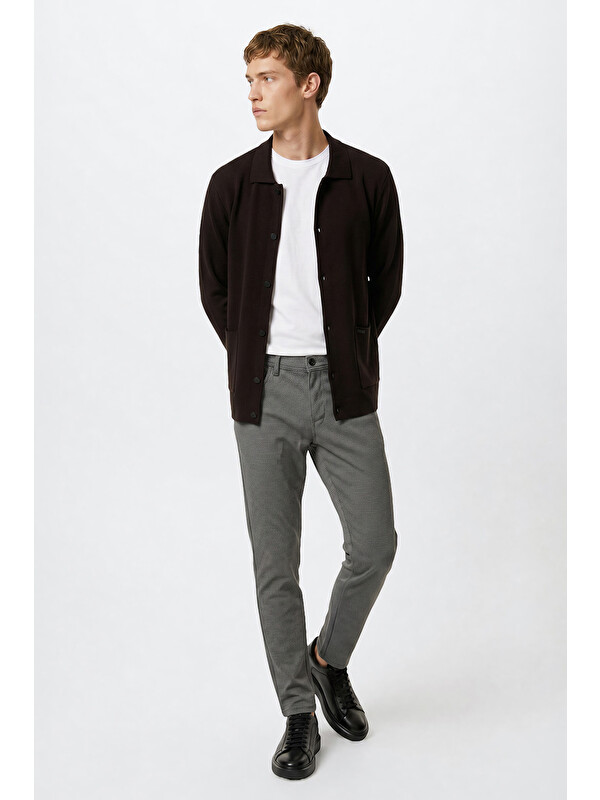 Altınyıldız Classics Erkek Gri-Mavi Pamuklu Slim Fit Dar Kesim Armürlü 5 Cepli Esnek Pantolon