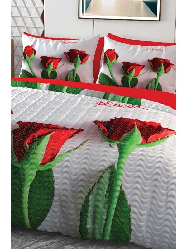 Çeyiz Diyarı Rose Mikro Saten 3D Dijital Baskılı Dört Mevsim Çift Kişilik Nevresim Takımı