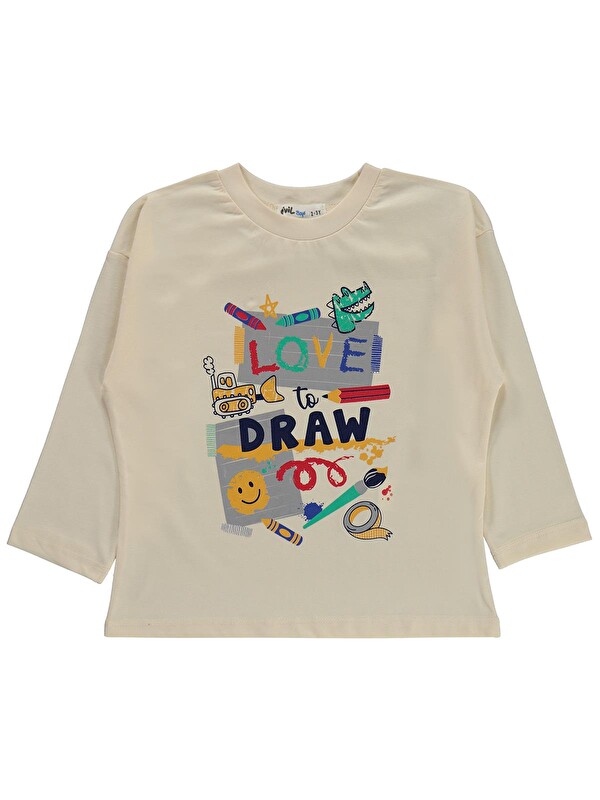Civil Boys Love To Draw Baskılı 2-5 Yaş Sweatshirt Km - Ekru