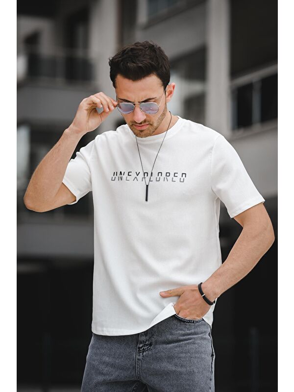 Oksit Unexplored Baskılı Comfort Fit Bisiklet Yaka Likralı Erkek Tişört