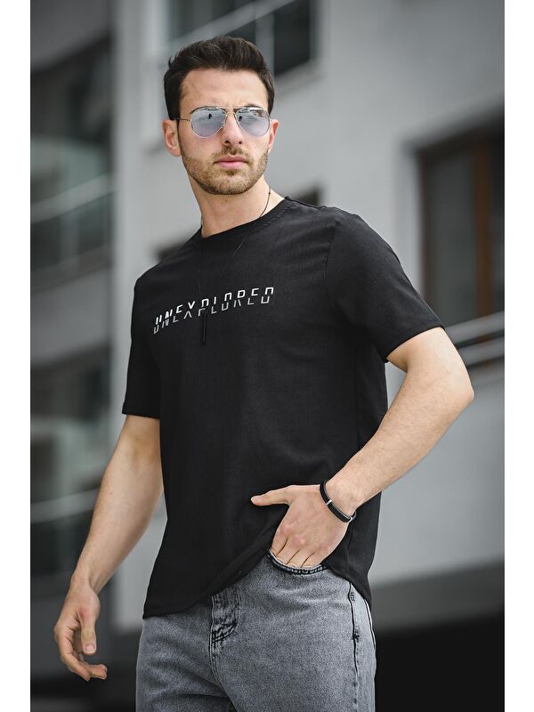 Oksit Unexplored Baskılı Comfort Fit Bisiklet Yaka Likralı Erkek Tişört