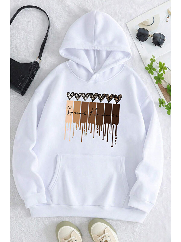 uyguntarz Leopar Kalp Baskılı Oversize Sweatshirt