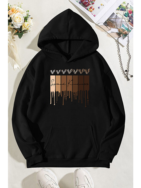 uyguntarz Leopar Kalp Baskılı Oversize Sweatshirt