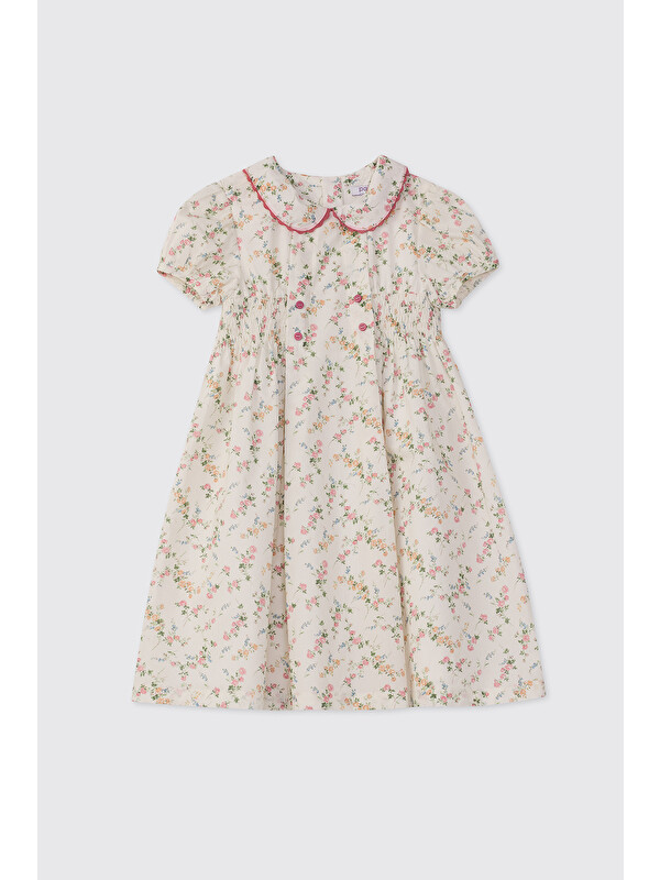 Panço Liberty Kumaş Çiçek Desenli Kız Bebek Elbise