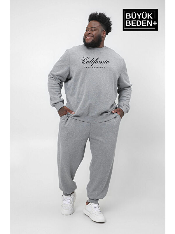 Süperlife Erkek El Yazılı California Baskılı  İnce Bisiklet Yaka Büyük Beden Sweatshirt SPR25BSW63