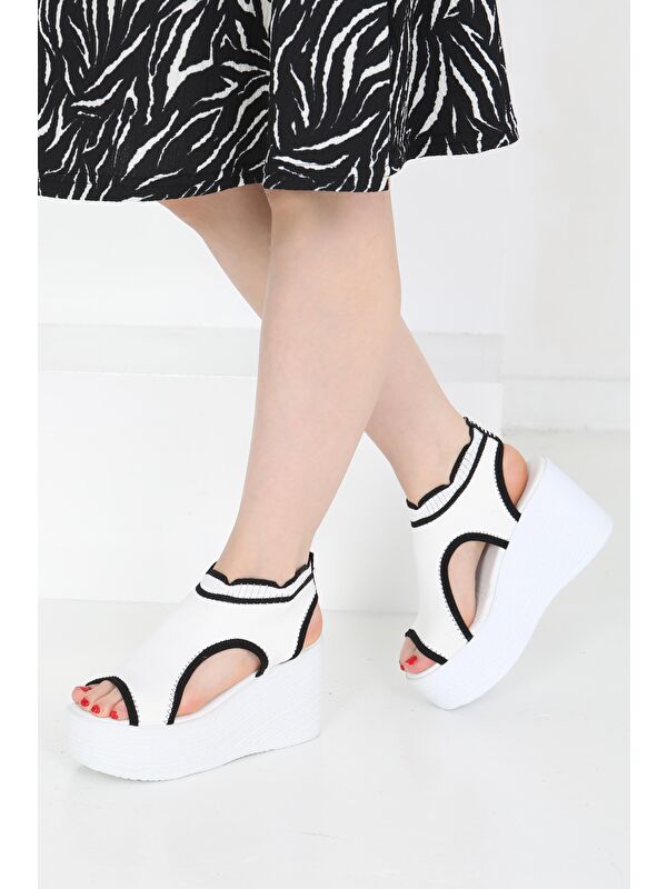 Kadın Beyaz Yüksek Taban Sandelet - 27267 - Görsel 3
