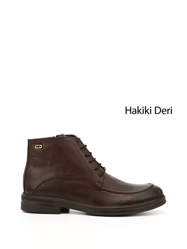 Erkek KOYU KAHVE Fermuarlı Hakiki Deri Klasik Bot - Görsel 2