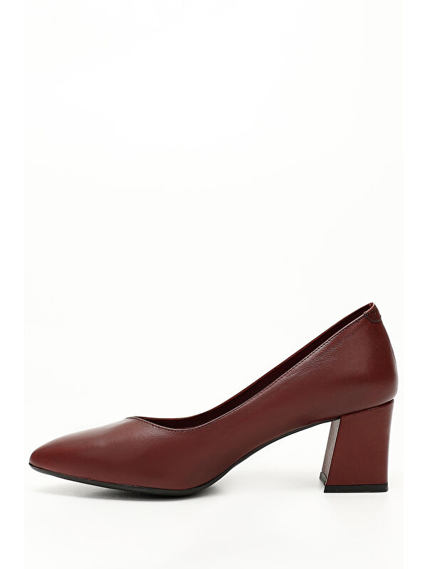 Kadın AÇIK BORDO Sivri Burun Orta Kalın Topuklu Hakiki Deri Ayakkabı - Görsel 5