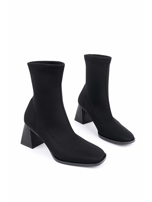 CRYON Küt Burun Kalın Topuklu Kadın Streç Bot - Görsel 4