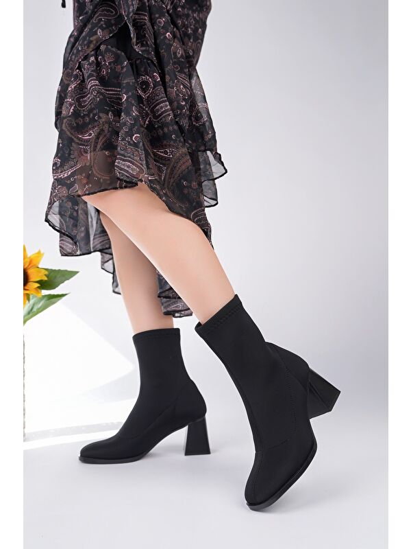 CRYON Küt Burun Kalın Topuklu Kadın Streç Bot - Görsel 7