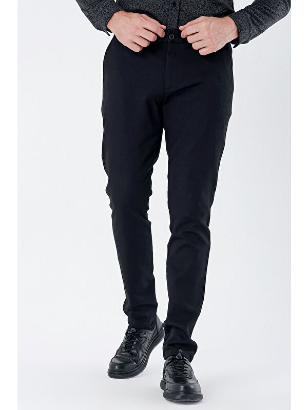 İMZA Siyah Pamuklu Yandan Cepli Casual Slim Fit Chino Pantolon 1003235120
