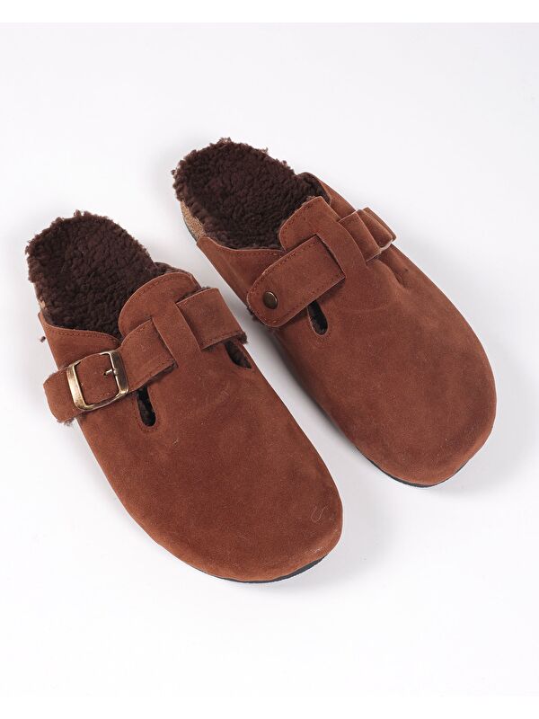 Erkek Kahverengi Süet Pelüş Astarlı Kışlık Ev İçi Terlik – Siestra - Görsel 3