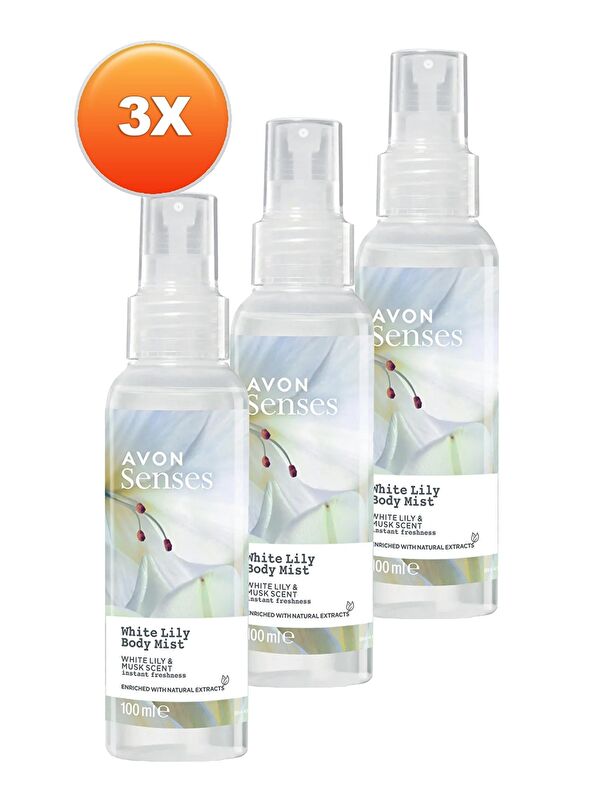 AVON Senses White Lily Beyaz Zambak Kokulu Vücut Spreyi 100 Ml. Üçlü Set