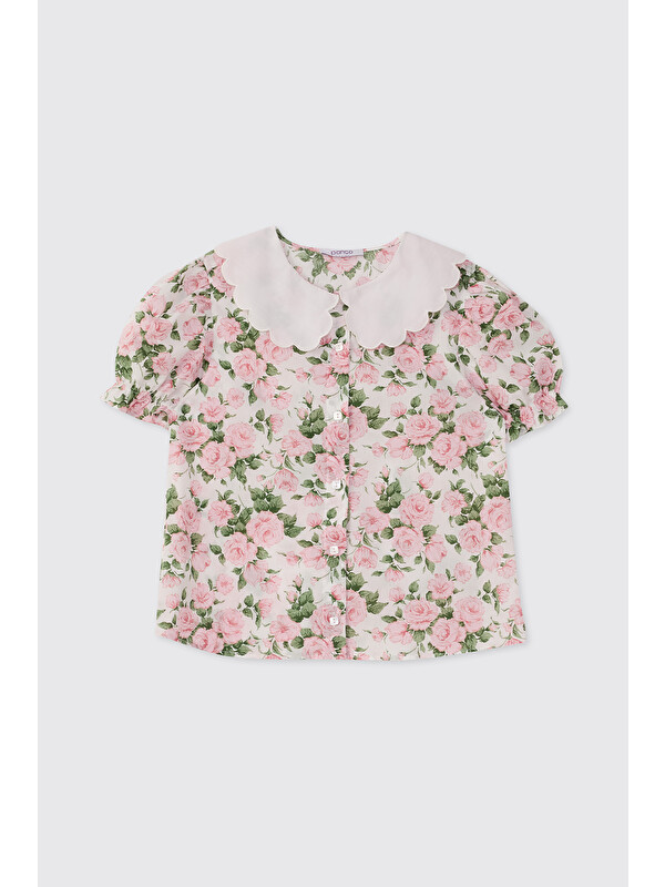 Panço Liberty Kumaş Kız Bebek Bebe Yaka Pembe Gömlek