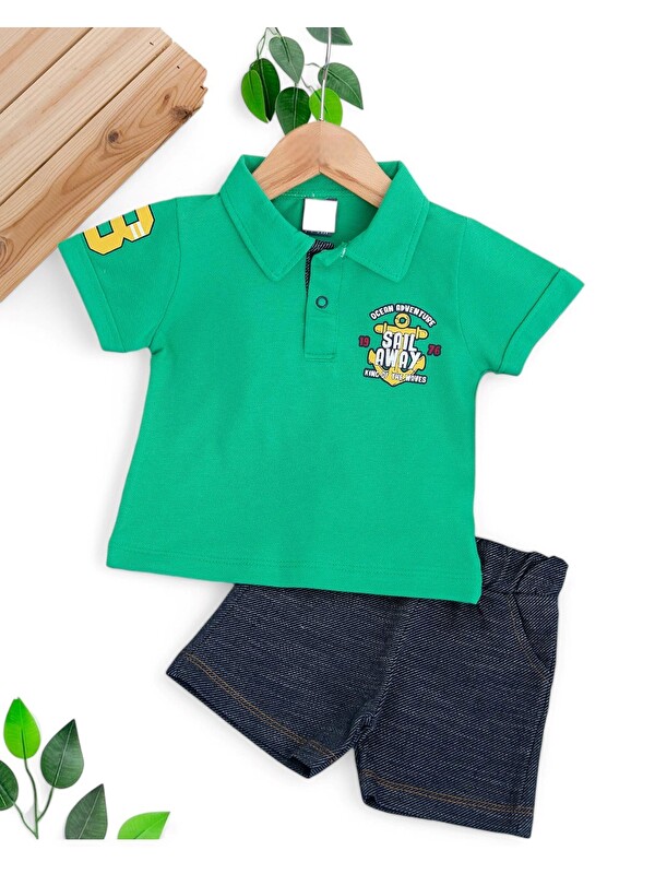 Ege Bebek Erkek Bebek Yazlık Polo Yakalı Yumuşak Jean Şortlu Takım