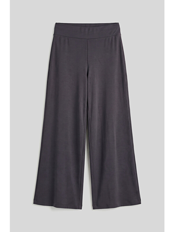Tommylife Koyu Gri Comfort Fit Geniş Paça Korsajlı Palazzo Kadın Pantolon - 94681