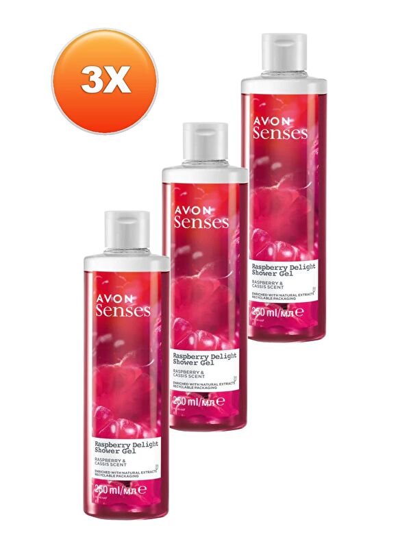 AVON Raspberry Delight Frambuaz ve Frenk Üzümü Kokulu Duş Jeli 250 Ml. Üçlü Set