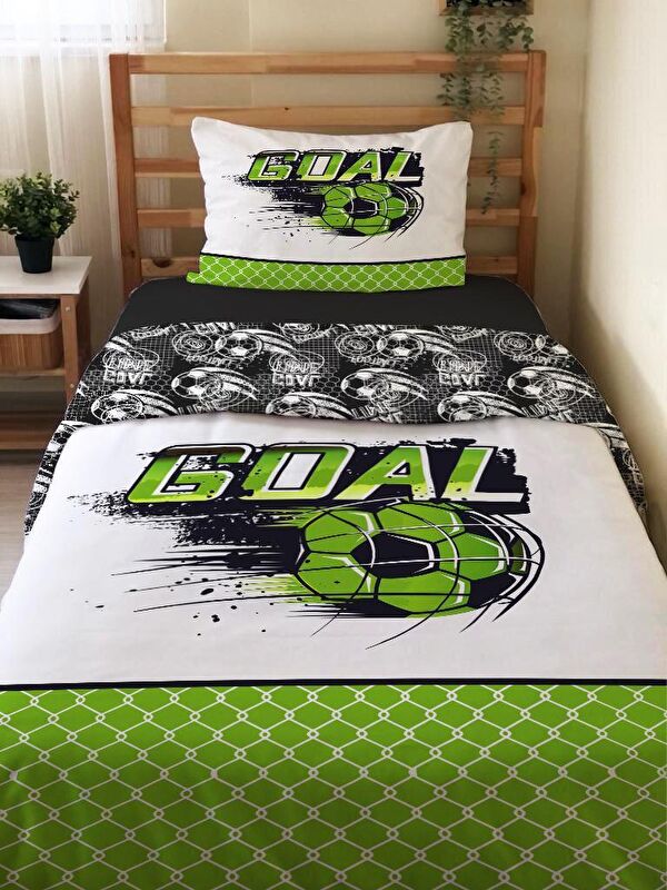 Evmila Çift Taraflı Futbol Desenli Çarşafsız 2'li Takım Baskılı Tek Kişilik Nevresim Takımı 160x220 Cm