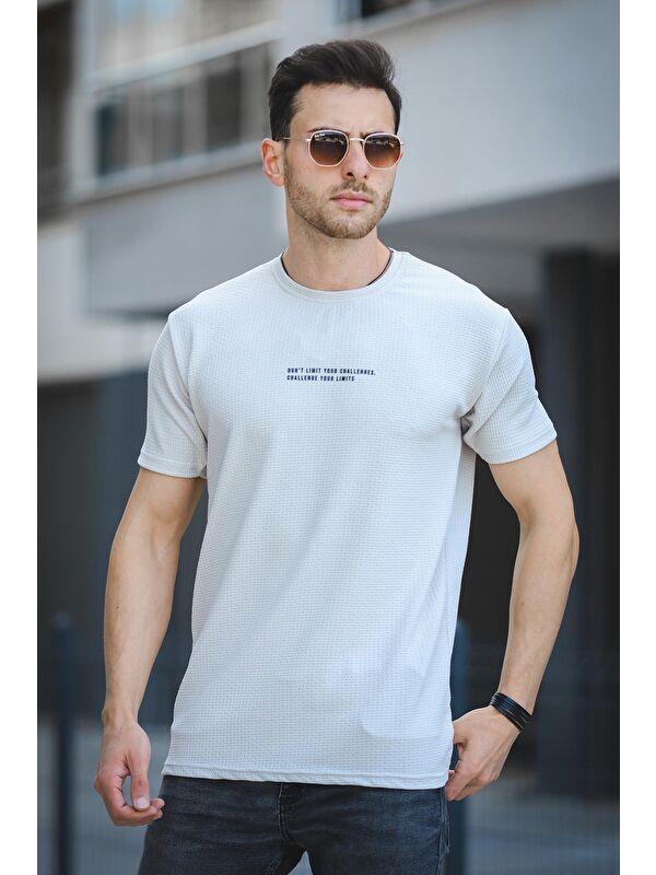 Oksit Ft Dont Limit Baskılı Waffle Bisiklet Yaka Elastanlı Slim Fit Erkek Tişört