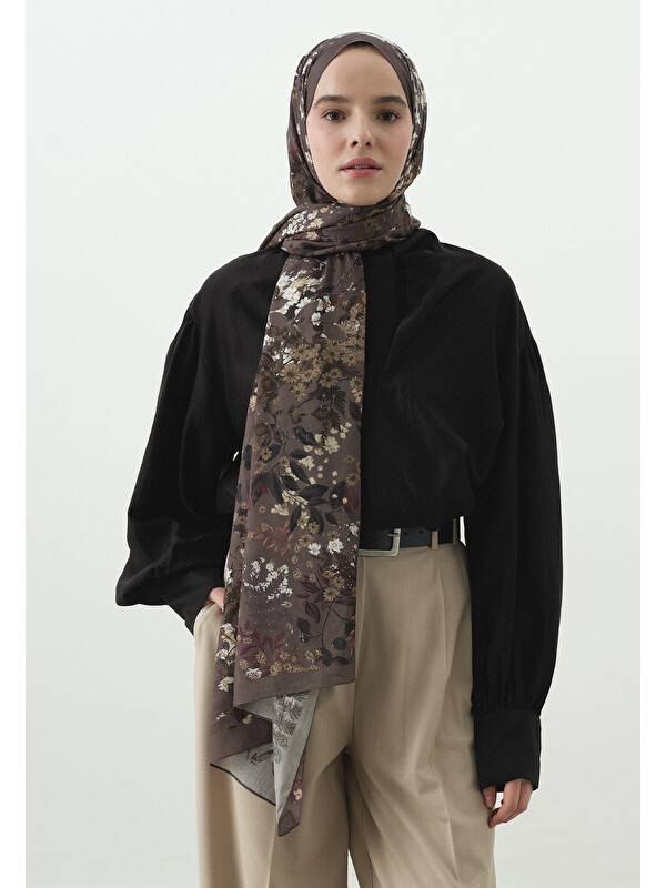 Fresh Scarfs Avril Desenli Pamuk Viskon Şal Füme