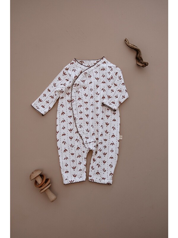 Oh La La Koala For Little Ones Kahve Çiçek Desenli Dantel Detaylı Kruvaze Tulum