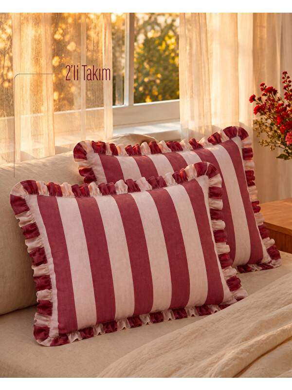 Tabu Home Ranforce Bordo Fırfırlı Yastık Kılıfı 2'li