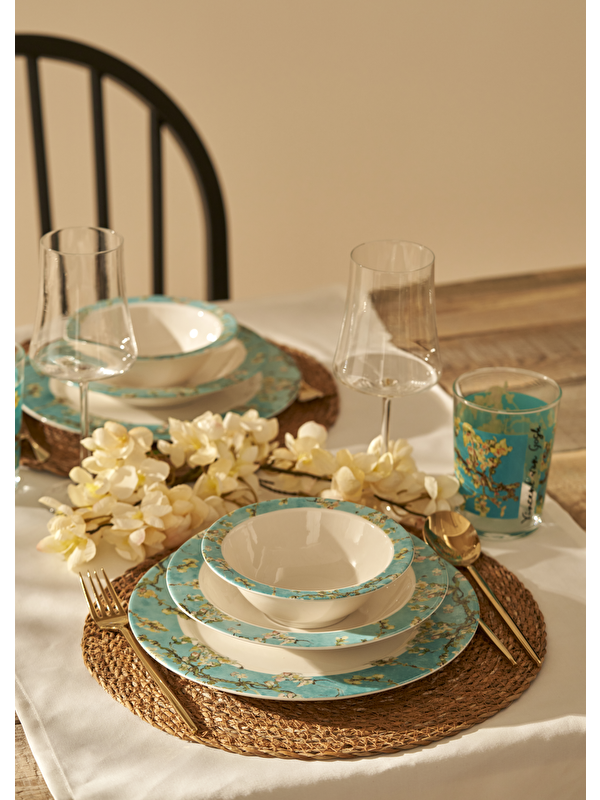 Bella Maison Van Gogh Almond Blossom Porselen 8 Parça 2 Kişilik Yemek Takımı Turkuaz