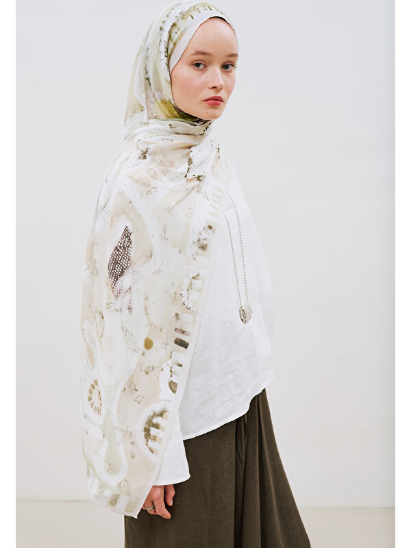 Fresh Scarfs Artful Strokes Desen Rami Viskon Şal Yeşil