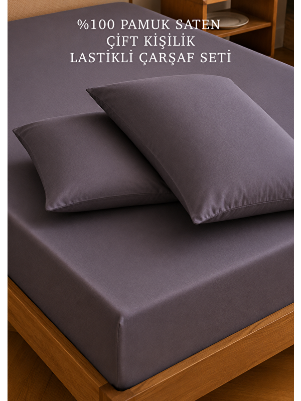 Bella Maison %100 Pamuk Saten Çift Kişilik Lastikli Çarşaf Seti Antrasit (160x200x35 cm)