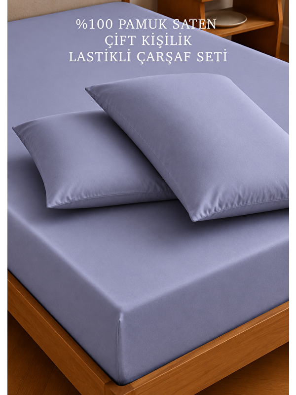 Bella Maison %100 Pamuk Saten Çift Kişilik Lastikli Çarşaf Seti Mavi (160x200x35 cm)