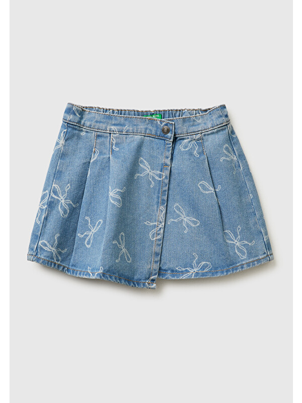 United Colors Of Benetton Kız Bebek Mavi Asimetrik Mini Denim Etek