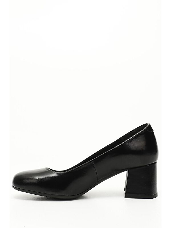 SİYAH Hakiki Deri Küt Burun Orta Kalın Topuklu Kadın Ayakkabı 24225 - Görsel 4