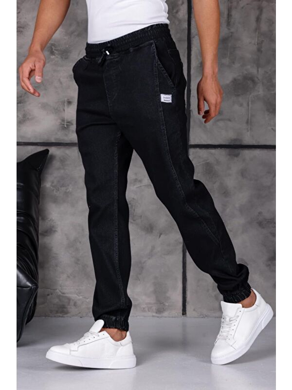 Oksit Hend 8186 Slim Fit Elastanlı Beli ve Paçası Lastikli İpli Jogger Kesim Erkek Jean Pantolon