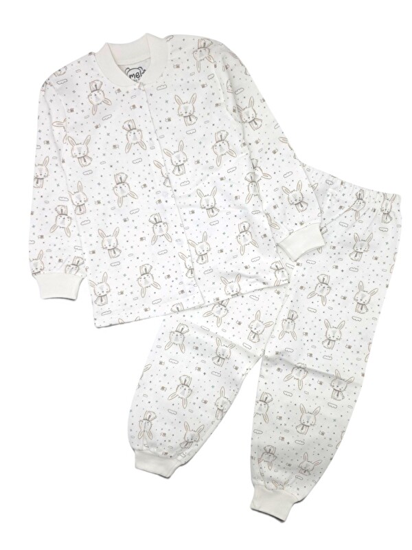 Ege Bebek Kız Çocuk Çıtçıtlı Uzun Kollu %100 Pamuk Tavşan Baskılı Pijama Takımı
