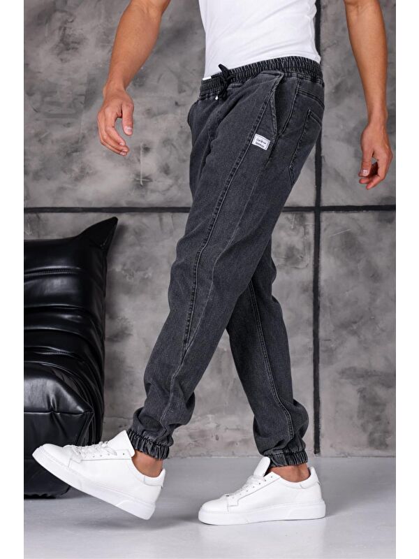 Oksit Hend 8186 Slim Fit Elastanlı Beli ve Paçası Lastikli İpli Jogger Kesim Erkek Jean Pantolon