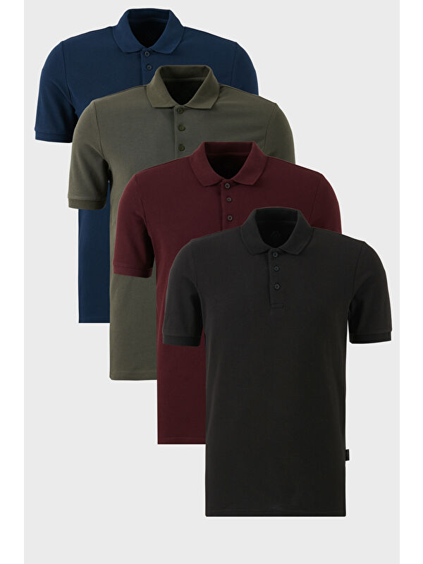 Buratti Pamuklu Regular Fit Düğmeli Polo Yaka 4'lü Paket Tişört 5902127S4
