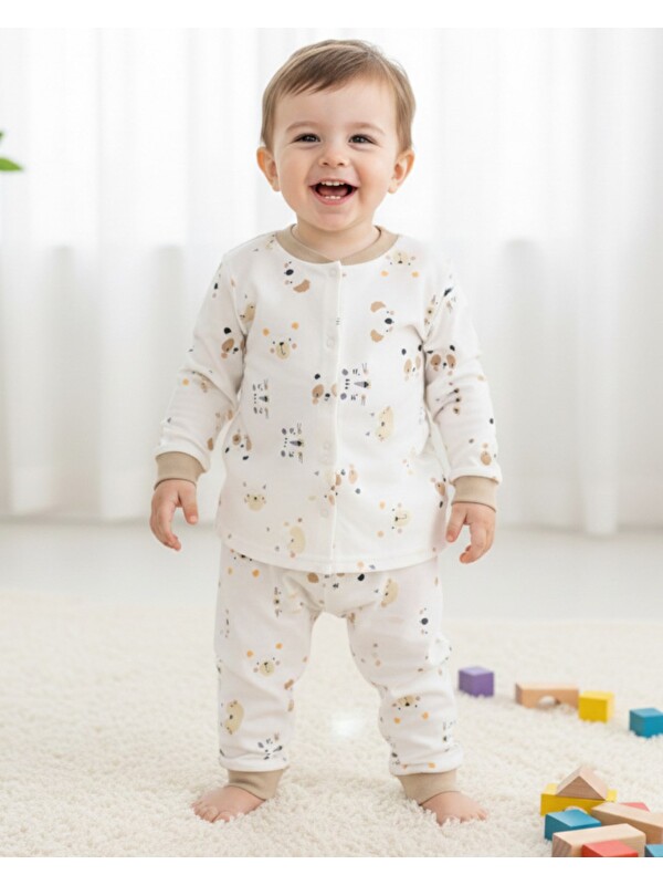 Ege Bebek Erkek Çocuk Baskılı Çıtçıtlı Mevsimlik Gecelik Pijama Takımı l Alt Üst 2'li Takım