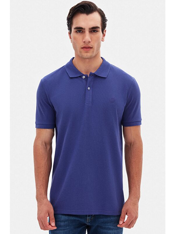 D'S damat Regular Fit Mor %100 Pamuklu Kıvrılmaz Polo Yaka Nakışlı Tişört