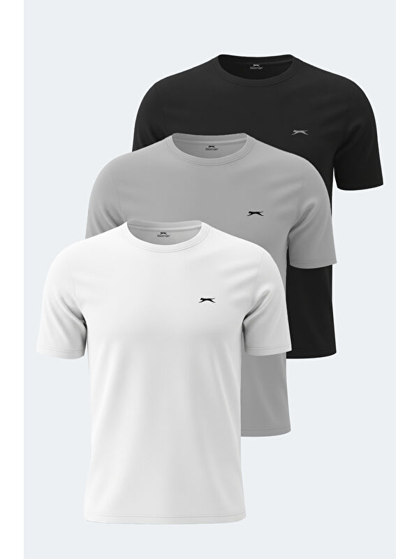 SLAZENGER ROSALVA 3 lü Set Erkek Beyaz - Gri - Siyah Tişört