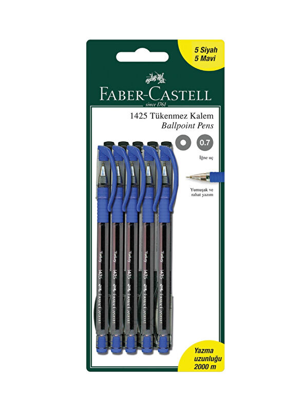 Faber-Castell 1425 Auto Tükenmez Kalem 10'lu Set – 1.0 mm İğne Uç, Siyah & Mavi Renk