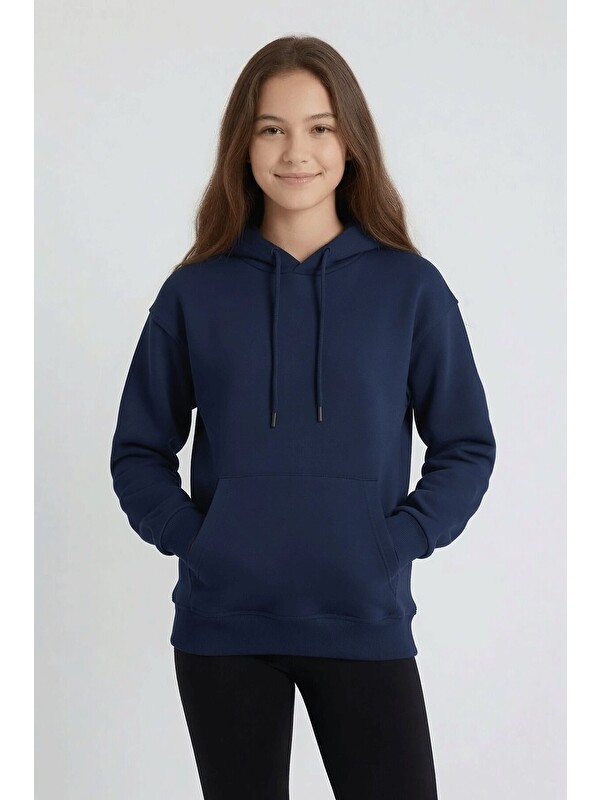 Cansın Mini Lacivert Kız Çocuk Kanguru Cepli Şardonlu Kapüşonlu Sweatshirt 24689
