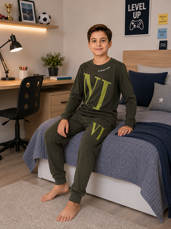 Formo Erkek Çocuk %100 Doğal Pamuk Manşet Paça Uzun Kollu Pijama Takımı