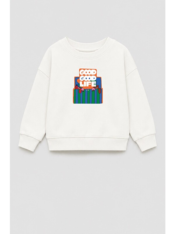 Monila Unisex Çocuk 3 İplik Kumaş Pamuklu Baskılı Sweatshirt