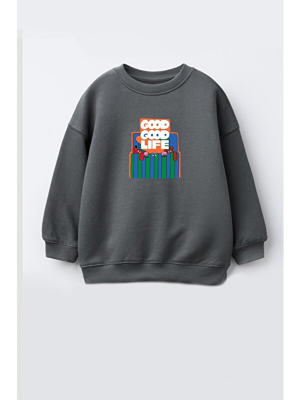 Monila Unisex Çocuk 3 İplik Kumaş Pamuklu Baskılı Sweatshirt