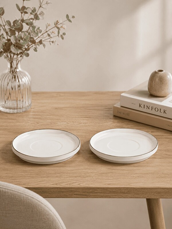 Kütahya Porselen Bone Desire Çay Tabağı 12cm Platin Yaldızlı 2 li