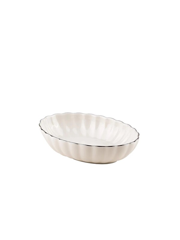 Kütahya Porselen Bone Luz Form Oval Kayık Tabak Platin File 15cm Tekli
