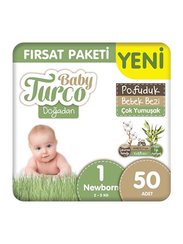 Baby Turco Doğadan Fırsat Paketi Pofuduk Bebek Bezi 1 Numara Newborn 50 Adet