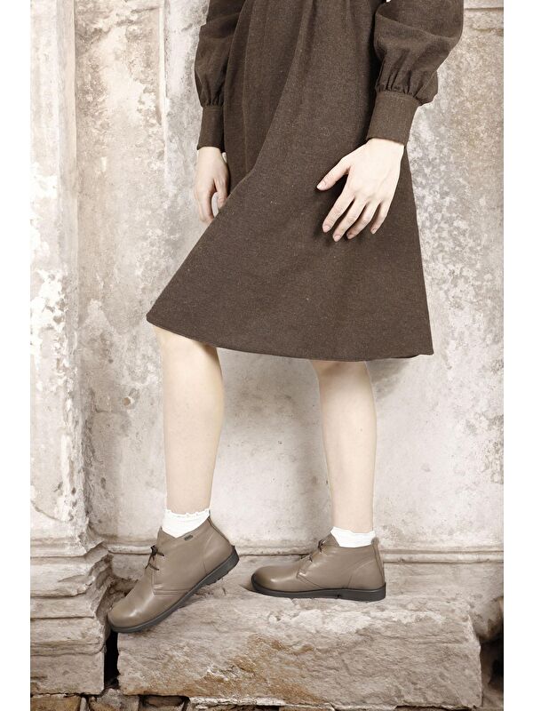 Gonderi(r) Kahverengi Gonderi(r) Hakiki Deri Kauçuk Taban Kadın Bot