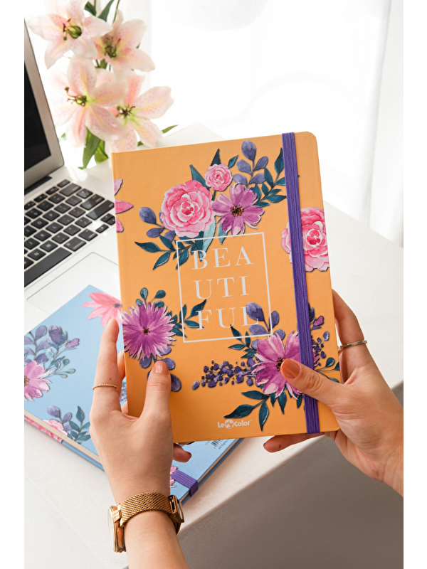 LE COLOR Çiçekli Defter Kareli Sarı 17x24 cm